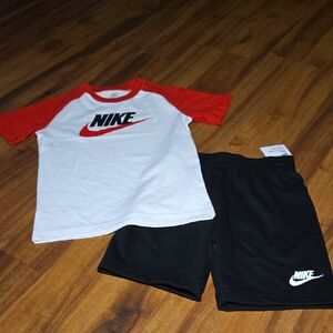 Nike White and Red Tee with Black Shorts